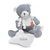 Baby'Nat - Coton BIO - Peluche Avec Doudou Ours Gris 30 Cm