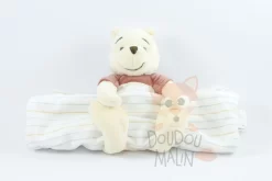 Disney Winnie L'ourson Doudou Couverture Jaune Rouge Blanc Rayé